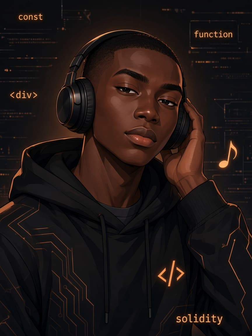 Illustration of David listening to music